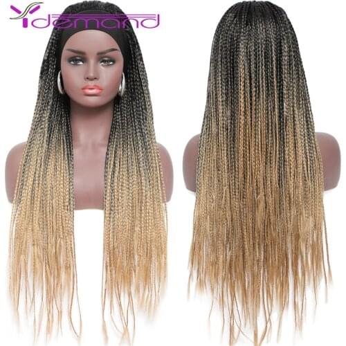 Y Demand Headband Box Braids Wig 26inch Long Braided African Wig Natural Black Synthetic Braiding Hair For Women/Men