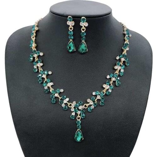 Women 2pcs/set Fashion High-grade Crystal Earrings Necklace Set Rhinestone Pendant Bride Wedding Jewelry Accessories Euro Style