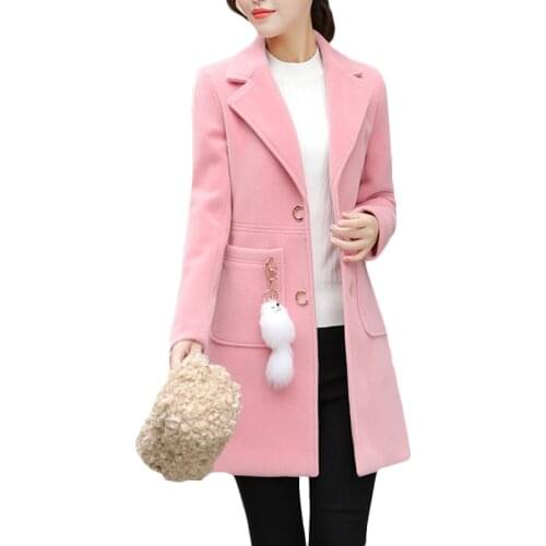 Women Korean Woolen Coat 2019 New Autumn Winter Jackets Coats Long Plus size Woolen Coats Elegant Womens Casual Outerwear F406