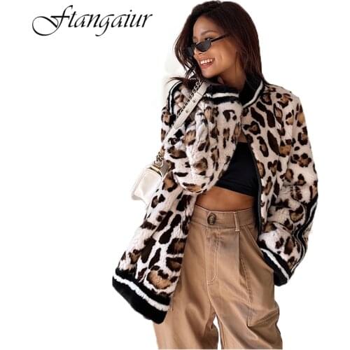 Ftangaiur 2019 Winter Import Velvet Mink Fur Coat Turn-Down Collar Leopard Mink Coats Slim Womens Medium Real Mink Fur Coats