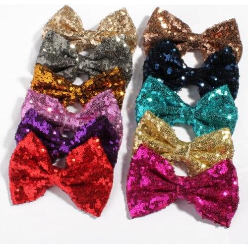 120PCS 13cm Handmade Big Applique Sequins Bows Knot for Women Hair Accessories Newborn DIY Shiny Sequin Hair Bows for Hair Clips