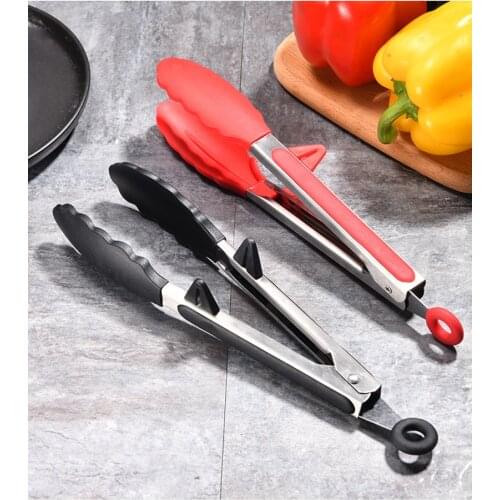 2Pcs Kitchen Tongs Silicone Stainless Steel Cooking Tong Non-Stick Food Clip with Stands for Cooking, Serving, Grill, BBQ, Salad