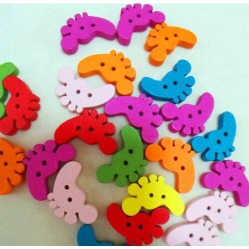 300pcs Cartoon Foot Print Wooden buttons children design DIY Manual accessories 22*15MM