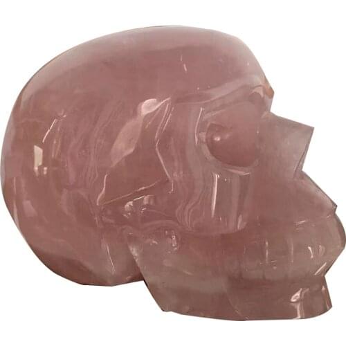 6" Rose Quartz Skull Healing Stone Carved Crystal Figurine Energy Statue Reiki Home Decoration Gemstone Collection Gift Decor