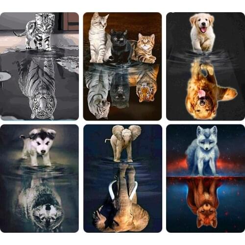 5D DIY Full Diamond Painting Cute Dog Cat Animal Inverted Image Embroidery Mosaic Cross Stitch Home Decorative Diamond Painting