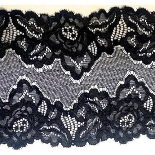 FREE SHIPPING 13cm high quality Black/White elastic jacquard FLOWER lacetrims,soft and elegant lace trimming,XERY-YXF08