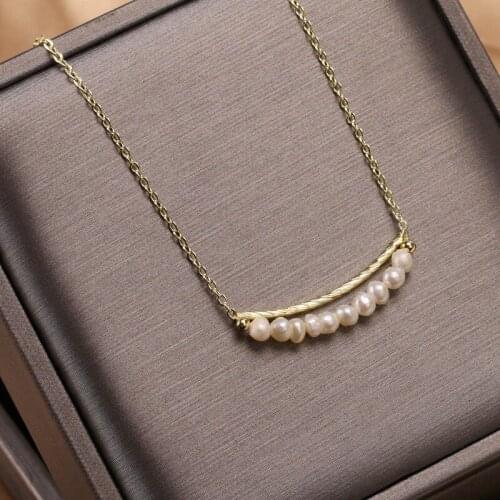TARCLIY Elegant Freshwater Pearl Smile Design Fashion Necklace Simple Metal Temperament Clavicle Chain Women Sweet Jewelry