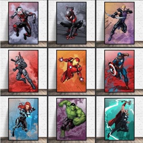 Marvel Superhero Anime Canvas Painting Spiderman Iron Man Wall Art Captain America Poster Print Wall Art Picture for Home Decor