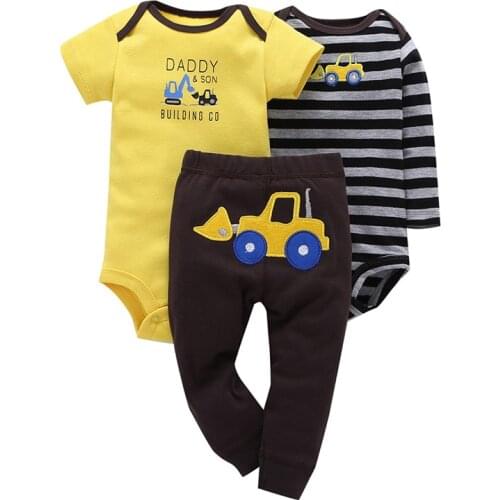 Baby boy Clothes Suits Causal Baby Girls Clothing Sets Children short sleeves 3Pieces Bodysuits Sports Pants Kids Set