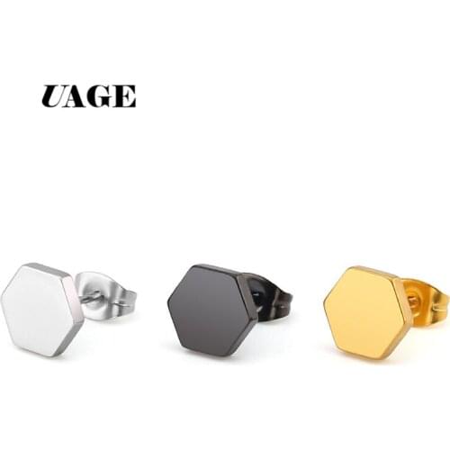 UAGE Hexagon Studs Earrings Men Punk Ear Earrings Stud Jewelry Stainless Steel Earring Stud For Women Fashion Gift
