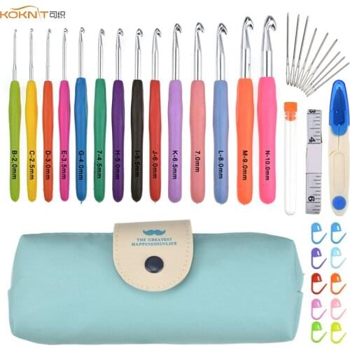 KOKNIT Crochet Hooks Sets 14 Pcs Ergonomic Soft Grip Knitting Needles Kit with Case 2mm(B)-10mm(N) Extra Long Crochet Needles