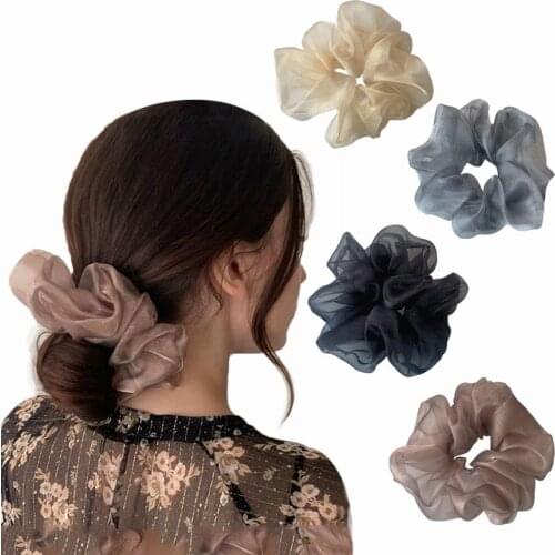 Oversized 18CM French Mesh Hair Scrunchies Elegant Chiffon Women Elastic Hair Bands Girls Hair Ties Stretch Ponytail Holder