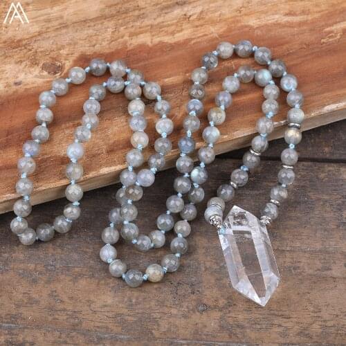Labradorite Round Beads Handmade Knot Necklace Labradorite Stone 108 Prayer Beads Mala Necklace Meditation Necklace Gift N0255AM