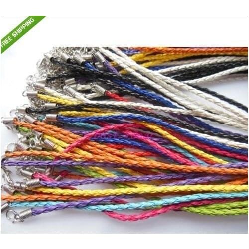 Mixed color Necklace Braided leather 18-19" Cord Necklace ,(100pcs/pack) Wholesale Fashion Cord Necklace,Free Shipping