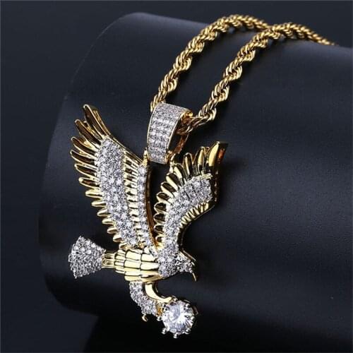 Iced Out Eagle Pendant Necklace With Gold Chain New Fashion Hip Hop Jewelry Cubic Zirconia Mens Necklace