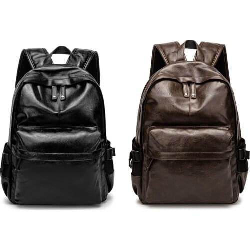 Couples Men Women Leather PU Backpack Casual Simple Student Schoolbag Large Capacity Travel Shoulder Daypack Rucksack Trendy