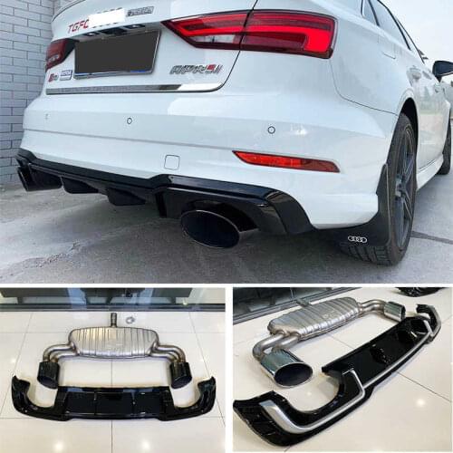 Suitable for A3 Audi Refitting Rs3 Double Side Exhaust Rear Lip Large Cylinder 17 18 19 20 S3 Bright Black Tail Throat