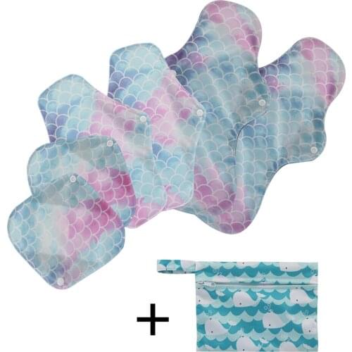 7pcs(2S+2M+2XL+1Wet Bag)Reusable Pads Sanitary Pads Bamboo Charcoal Pads Washable Panty Liner Mama Maternity Menstrual Cloth Pad