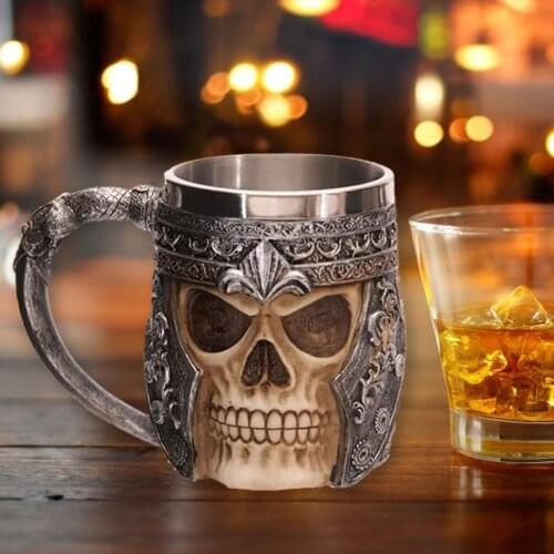 Retro Skul Office Mug Stainless Steel Beer Cup Creative Viking Tea Cup for Home Halloween Pub Bar Decoration