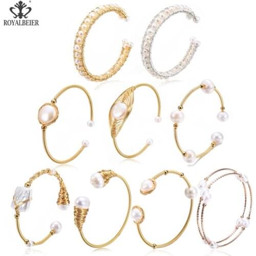 RoyalBeier100% Natural Freshwater Pearl Female Bracelet Fashion Boutique Jewelry Gold Adjustable Crystal Beaded Jewelry Bracelet