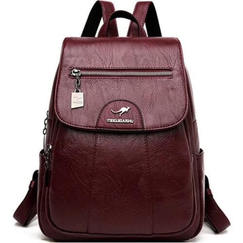 2021 Women Soft Leather Backpacks For Teenage Girls Sac a Dos Travel Backpack Female Shoulder Bagpack Ladies Casual Daypacks