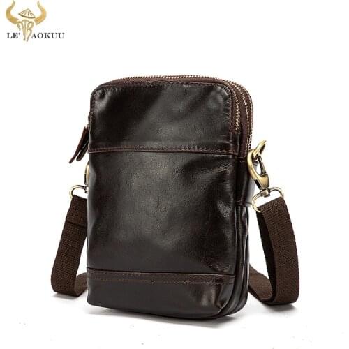 Vintage Thick Quality Leather Multi-function Hook Satchel Messenger Bag Cigarette Case 6" Phone Pouch Fanny Waist Belt Bag b659