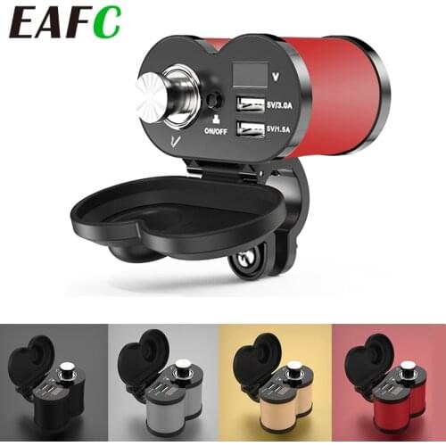 5V 3.0A/1.5A Waterproof Dual USB Motorcycle Handlebar Charger Cigarette Lighter Socket with Voltmeter Time Display with Swith
