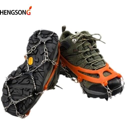 New 1 Pairs Ice Gripper Outdoor Crampons Antiskid Shoe Covers Climbing Claw Snow Hiking Ski Shoes Nail Chain 8 Toothed CU871596