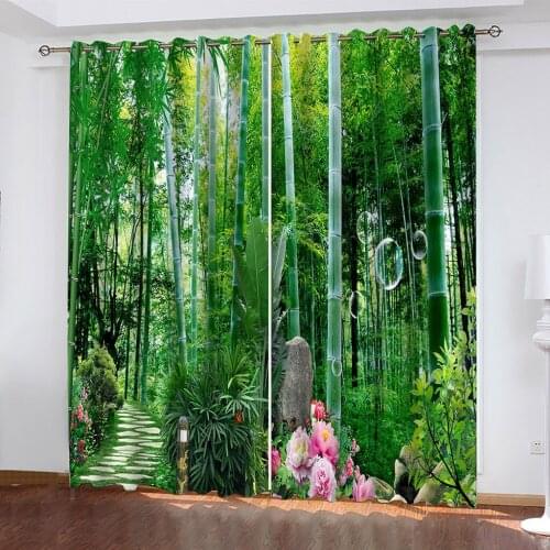 Custom Size Beautiful Green Bamboo Forest Pattern Window Blackout Curtains Heat Insulation 3D Curtain For Living Room Bedroom