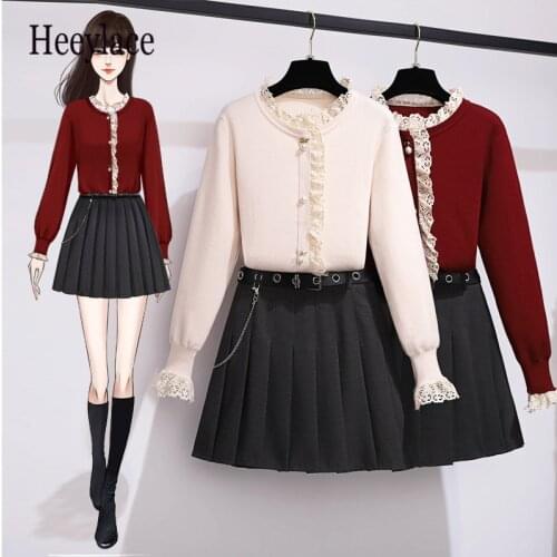 Women 2 piece set knitted tops and shorts skirt set korean style student casual two piece outfits fall winter set clothing 2021