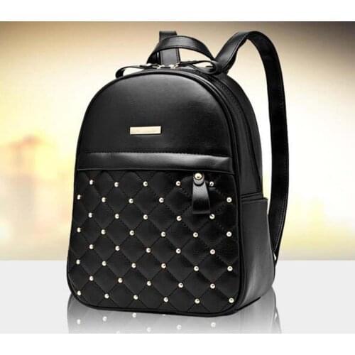 Free Shipping Women Luxury Fashion Rivet Leather Backpack High Capacity School Bag Casual Travel Double Zipper Shoulder Bags