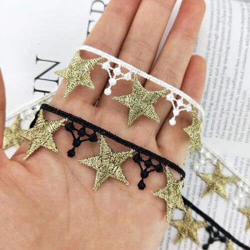 Zsbszc 2yards Water-soluble lace trim fabric stars lace edge accessories embroidery lace hollow Christmas tassel ribbon LS01