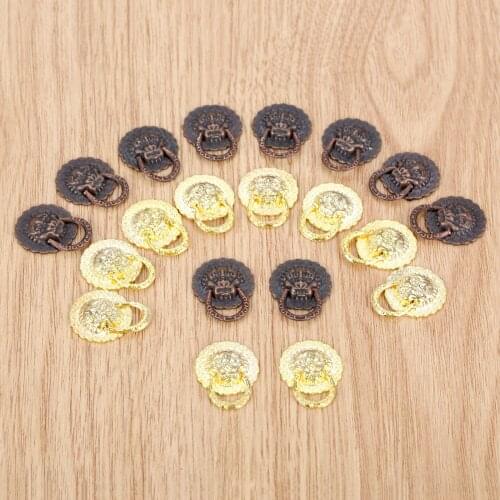 10Pcs Vintage Mini Lion Head Door Pull Furniture Handle Zinc Alloy Cabinet Dresser Drawer Box Knob 19*24mm Red Copper/Gold