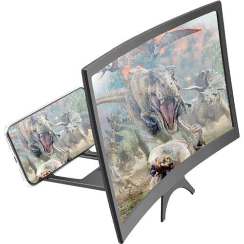 12" Curved Screen Magnifier, 3D HD Mobile Phone Magnifier Projector Screen for Movies, Videos, and Gaming, Foldable Phone Stand