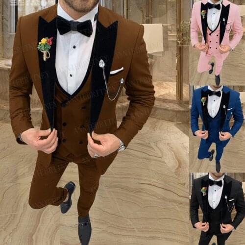 2021 Brown Wedding Groom Suit Dress Tuxedo Set Custom Made Mens Dinner Blazer Fashion Jacket Double Breasted Vest Pants 3 Pieces