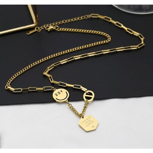 Street niche design sense light luxury simple punk hip hop titanium clavicle chain steel tag women couples necklace gifts