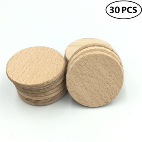 30pcs 38mm 1.5inch Natural Wood Slices Unfinished Round Wood Wood Coins for Arts & Crafts Projects Board Game Pieces Ornaments