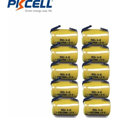 10PCS PKCELL 4/5 SC Sub C 1.2V nicd Battery 1200MAH SC Rrechargeable batteries with welding tabs for electric drill screwdriver