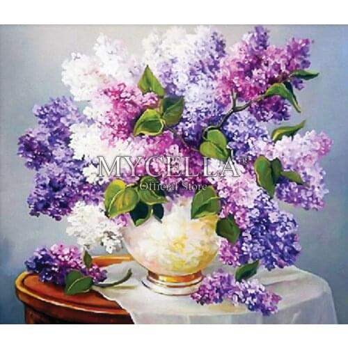 Flowers 5D DIY Diamond Painting Cross Stitch Lavender Diamond Mosaic Needlework Full Round Diamond Embroidery Home Decor Crafts