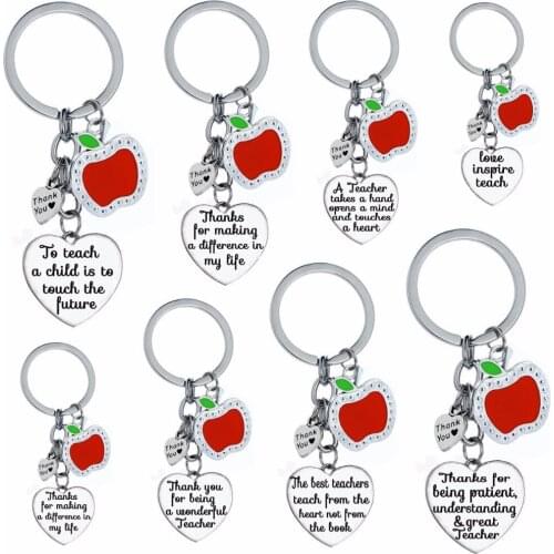 Thank You Teachers Keychain Gifts Apple Love Heart Charms Keyring Appreciation Teacher Jewelry Key Chains Ring Holder Presents