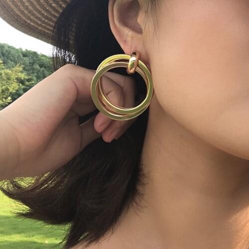 Ingemark Punk Big Double Circle Drop Earrings for Women Korean Fashion Metal Geometric Round Brincos Earrings 2019 Jewelry Gifts