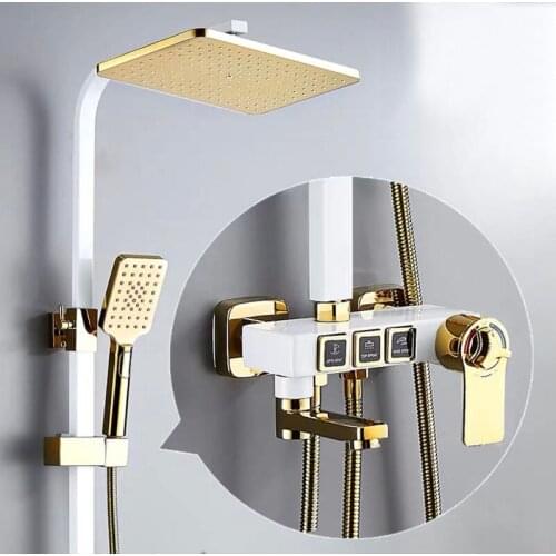Black Brass Bathroom Shower Faucet Set Wall Mount Single Handle Shelf Brass Bathroom Thermostatic Shower Mixer Tap