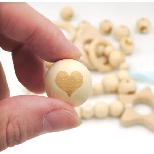 20mm wood heart love round ball bead shaped burnt engrave diy accessory wooden craft valentine decoration EA151
