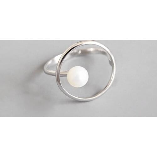 Real 925 Sterling Silver Circle Rings For Women Friends Gifts Accessories, Simple Simulated Pearl Ring Silver 925 Woman Jewelry