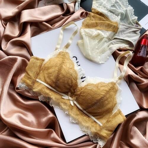 New Underwear Set Women Lingerie Panties Sets Push Up Brassiere Cotton Thick Black Gather Sexy Embroidery Lace Lingerie Set