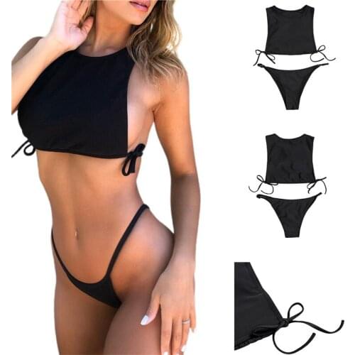 Summer Bikini Suit Women Fashion Split Swimsuit Female Beach Wear Solid Color Sleeveless Tops+bottoms Set Ladies Swimming Suit