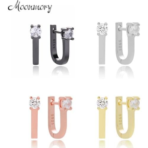 Moonmory 925 Sterling Silver CZ Letter U Shape Hoop Huggies Earring Crystal Vintage Horse Hoof Round Earrings For Women Jewelry