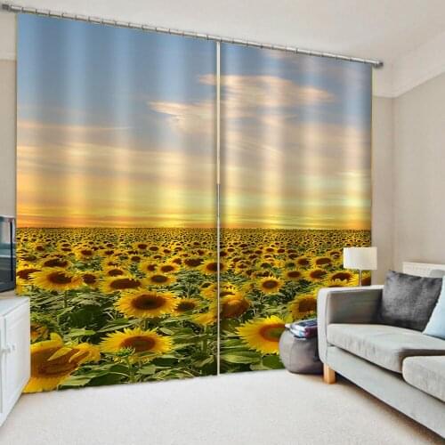 Morden gold sunflower curtains 3D Blackout Curtains For Living room Bedding room Drapes Cotinas 3d curtains