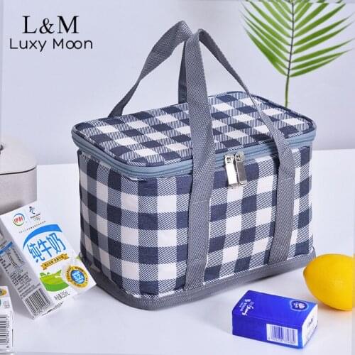 Fresh Keeping Cooler Bag Portable Food Delivery Thermal Lunch Bag Picnic Storage Handbag Outdoor Plaid Insulated Ice Box X384H