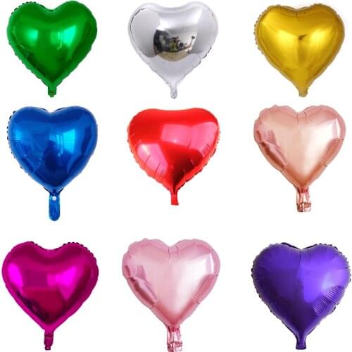 10pcs 18 inch Blue/ Purple/Rose gold/Red/Green/Pink Foil Heart Balloons Happy Birthday Party Balloon Wedding Decoration Supplies